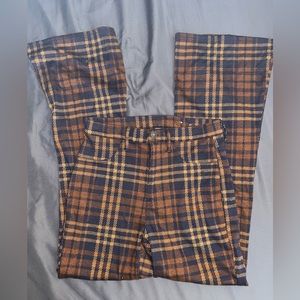 American Eagle Brown Plaid Flare Pants